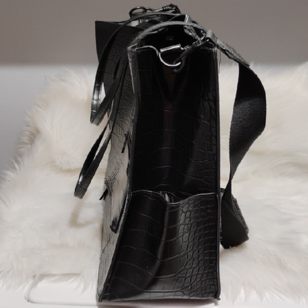 BEIS Black Crocodile-Embossed The Large Black Tote W Strap - Picture 7 of 11